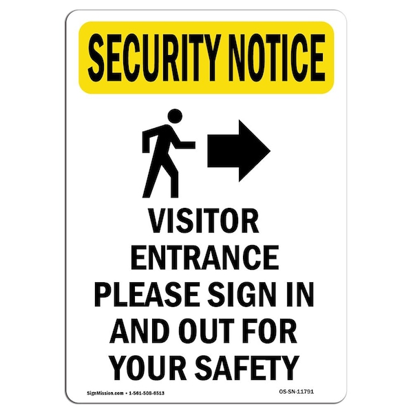 OSHA Security Sign, 5" Height, Visitor Entrance Please With Symbol, Portrait, 10PK